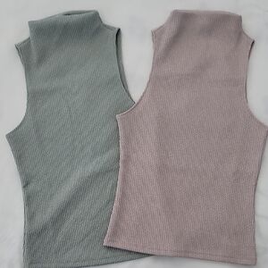 Womens Ribbed Mock Neck Sleeveless Tops